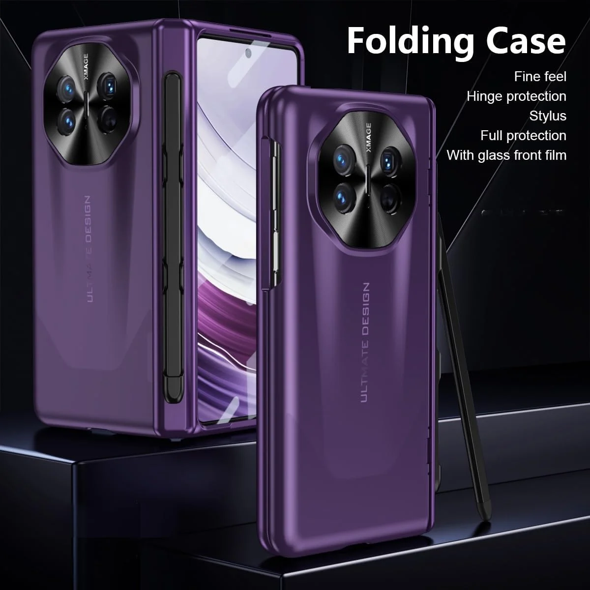 قاب گوشی سازگار با قاب گوشی Huawei Mate X3، پوشش مقاوم در برابر ضربه و محافظ کامل بدنه گوشی سازگار با قاب Huawei Mate X3 با محافظ صفحه نمایش و جایگاه قلم S، محافظ صفحه نمایش گوشی (بنفش)