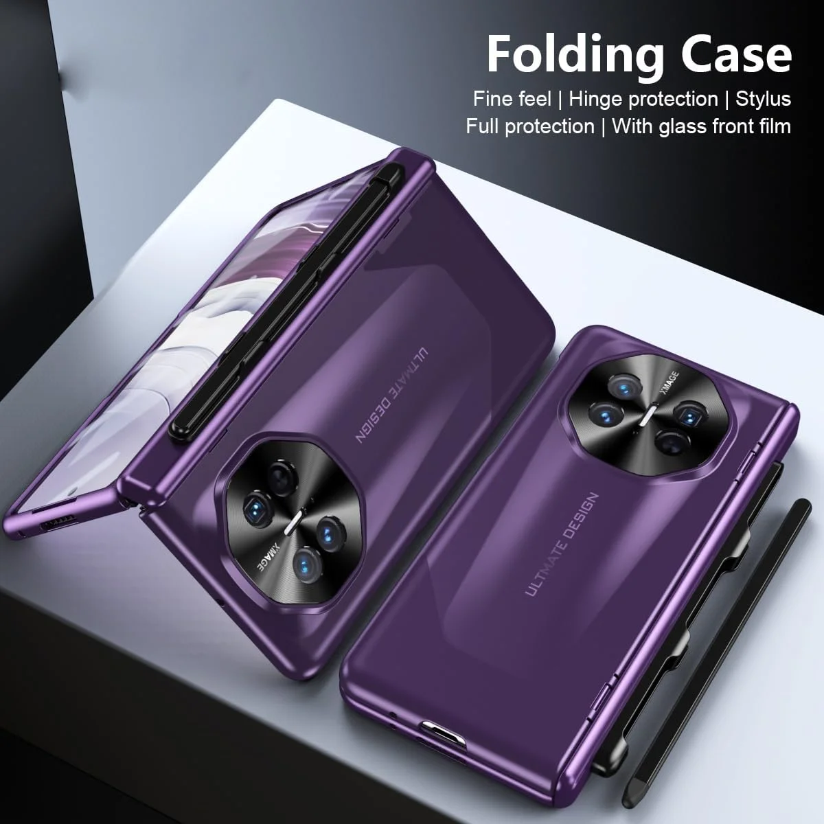 قاب گوشی سازگار با قاب گوشی Huawei Mate X3، پوشش مقاوم در برابر ضربه و محافظ کامل بدنه گوشی سازگار با قاب Huawei Mate X3 با محافظ صفحه نمایش و جایگاه قلم S، محافظ صفحه نمایش گوشی (بنفش)
