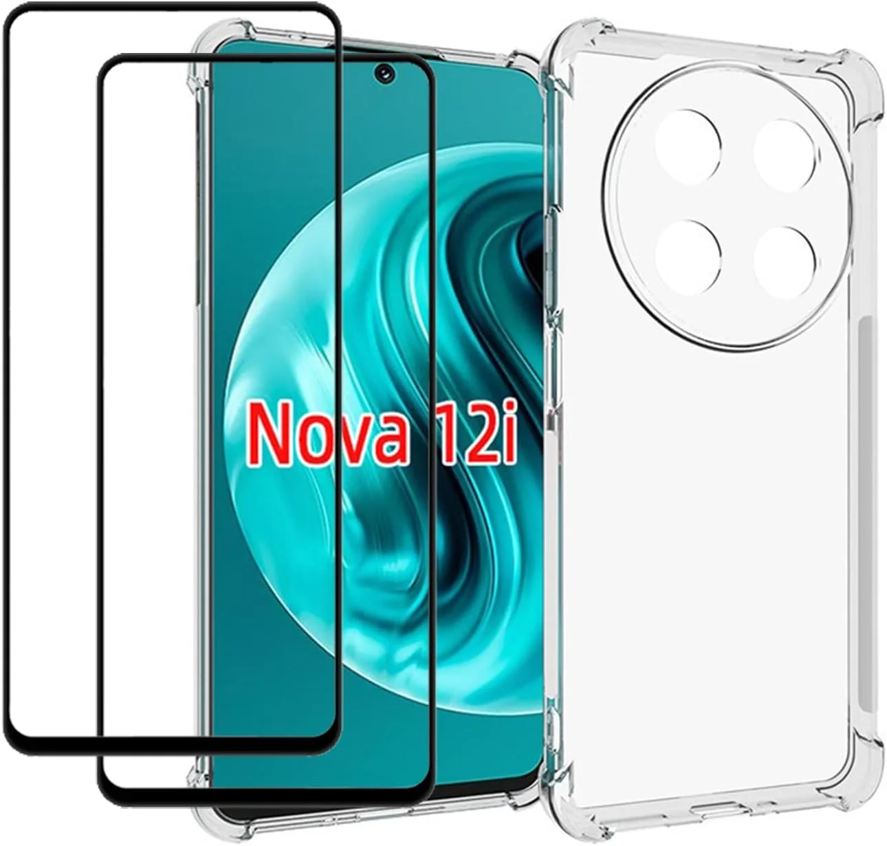 قاب محافظ گوشی هوآوی نوا 12i به همراه محافظ صفحه نمایش (2 عدد)، باریک، مقاوم در برابر ضربه، TPU با لبه های نرم و گوشه های تقویت شده، پوشش محافظ شفاف