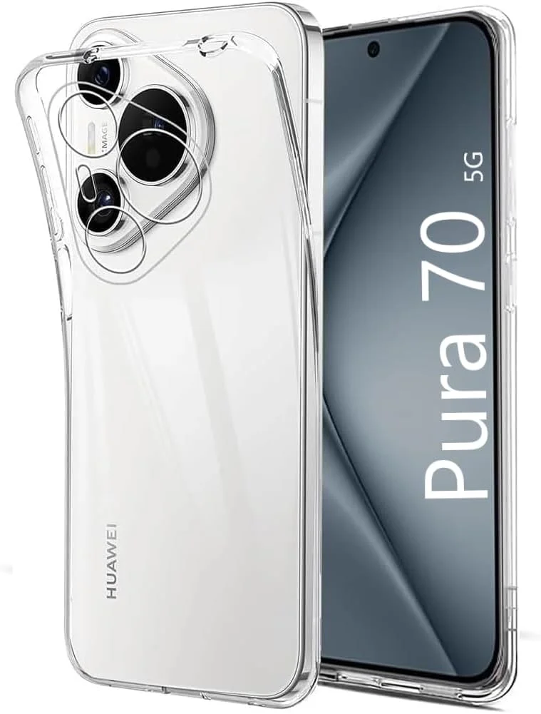 کاور سیلیکونی سازگار با هوآوی Pura 70 2024، محافظ دوربین، ژله ای نرم ضد ضربه، باریک و سبک، کاور پشتی TPU برای هوآوی Pura 70 5G (کاور شفاف)