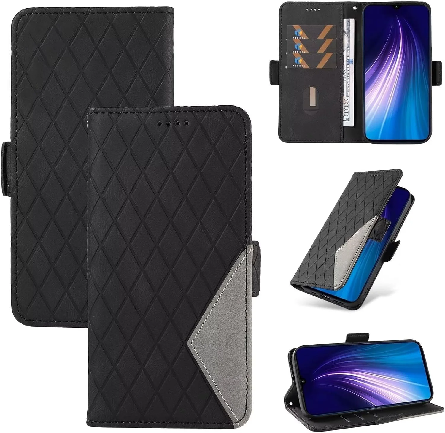 کیف چرمی گوشی هوآوی Y9 Prime 2019، کاور کیف پول آهنربایی با استند، دارای جای کارت، بند مچی و بند شانه - طراحی مناسب برای افراد حرفه ای - مشکی