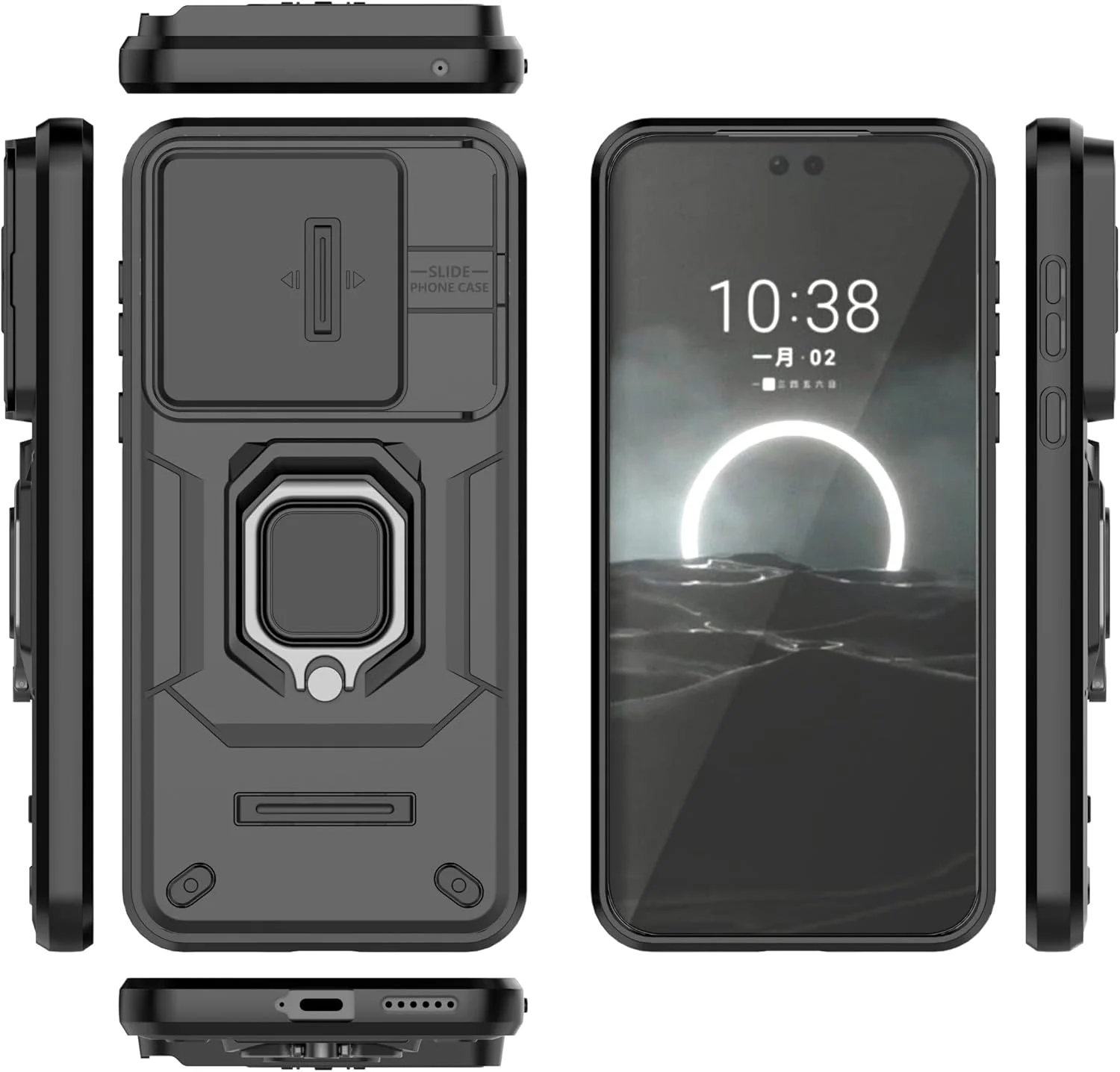 قاب گوشی هواوی پورا 70 به همراه محافظ صفحه نمایش [2 عدد]، محافظ کشویی دوربین، قاب محافظ سنگین نظامی - مشکی-B