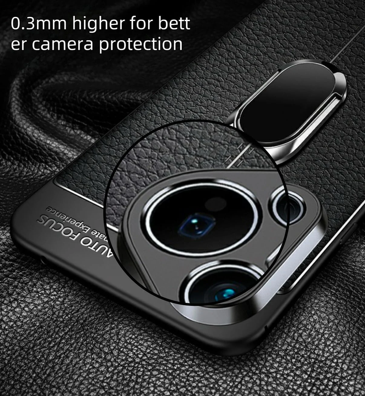 قاب گوشی هوآوی Pura 70 Pro، بافت چرمی با حلقه نگهدارنده، (مشکی) قاب گوشی هوآوی Pura 70 Pro، بافت چرمی با حلقه نگهدارنده، (مشکی)