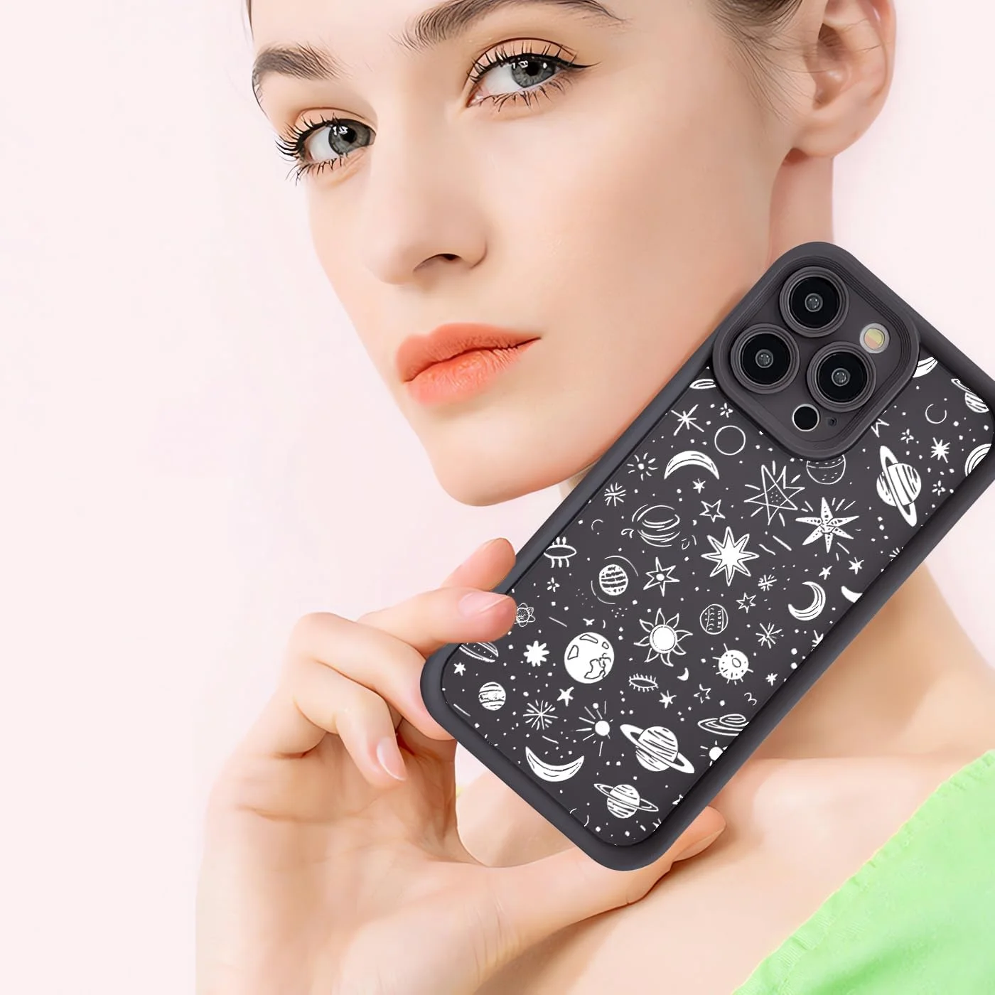 قاب محافظ پان ایکس کیس برای هوآوی پی 30 پرو - طراحی باریک، سبک و نرم سیلیکونی، محافظت از دوربین، ضد ضربه، بسیار نازک (مشکی، سیارات)