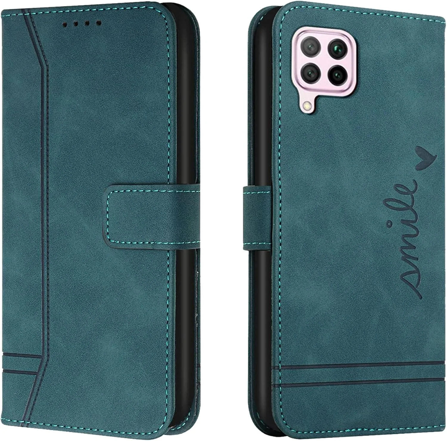 کیف پول چرمی محافظ گوشی هوآوی P40 Lite 4G/Nova 6 SE/Nova 7i، دارای جای کارت، قفل مغناطیسی و پایه تاشو (ضد ضربه) - سبز