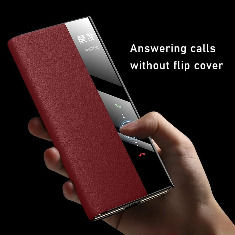 کاور چرمی Gruattreay سازگار با هوآوی Mate XT، با پنجره هوشمند بیدار/خواب خودکار، کاور محافظ ضد ضربه با روکش آبکاری شده برای هوآوی Mate XT (قرمز)