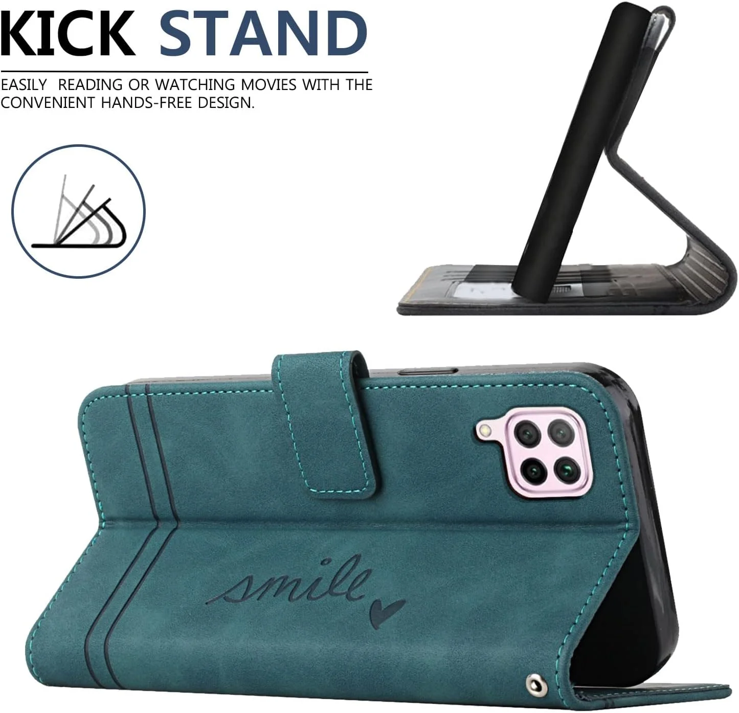 کیف پول چرمی محافظ گوشی هوآوی P40 Lite 4G/Nova 6 SE/Nova 7i، دارای جای کارت، قفل مغناطیسی و پایه تاشو (ضد ضربه) - سبز