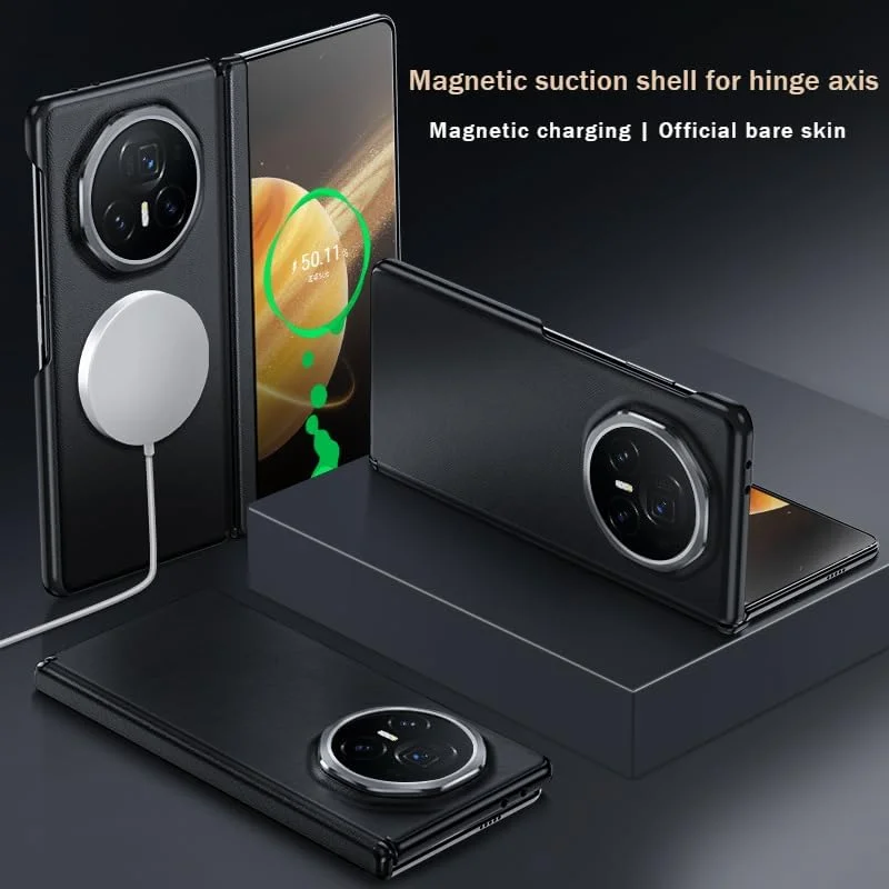 کاور محافظ چرمی ضد ضربه Gruattreay سازگار با Huawei Honor Magic V3، قاب مغناطیسی برای محور لولا، دارای آهنربای داخلی (مشکی)