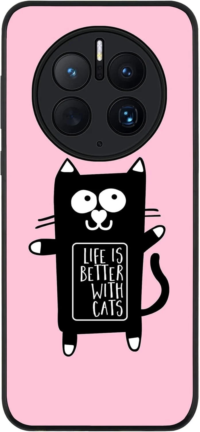 قاب محافظ لبه مشکی مقاوم برای هوآوی میت 50 پرو، قاب نرم و باریک با لبه های لاستیکی انعطاف پذیر، ضد ضربه، ژله ای TPU، پوشش نازک - زندگی با گربه ها بهتر است