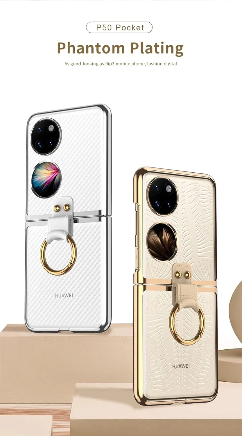 قاب گوشی هواوی P50 پاکت، کاور محافظ تمام پوششی گوشی با حلقه استند ویدئویی، قاب تاشو برای هواوی P50 پاکت - شفاف