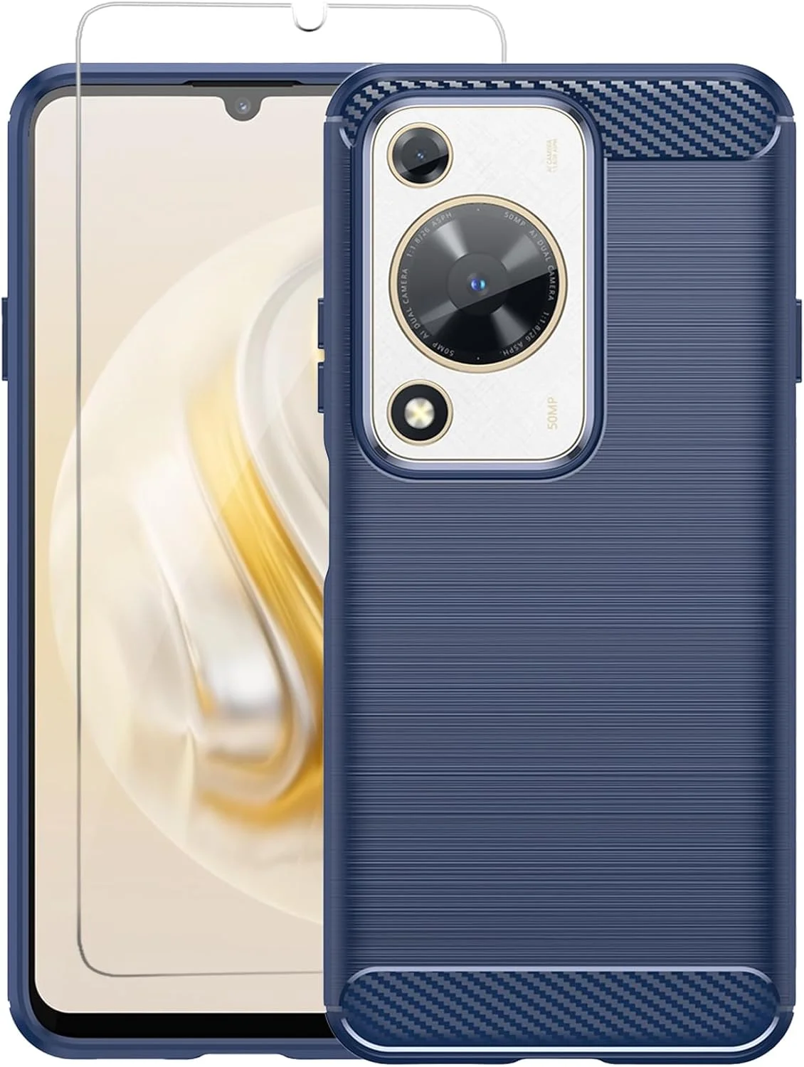 قاب محافظ گوشی هواوی نوا Y72: کاور پشتی محافظ گوشی لاستیکی TPU انعطاف پذیر با قابلیت جذب شوک به همراه محافظ صفحه نمایش شیشه ای - سرمه ای Ls