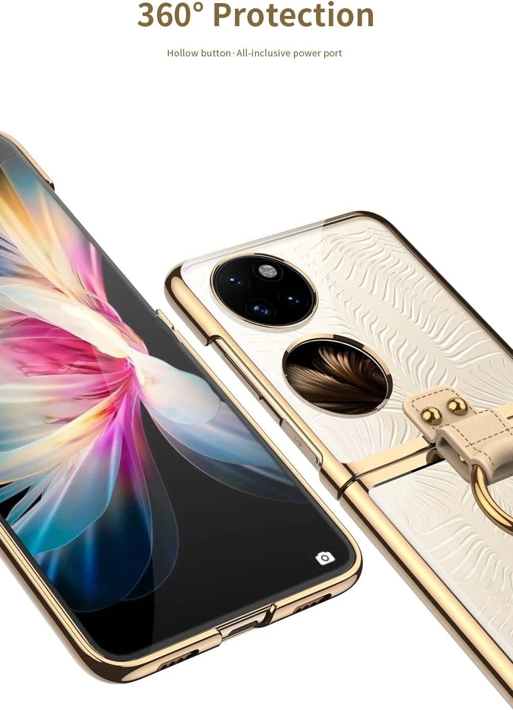 قاب گوشی هواوی P50 پاکت، کاور محافظ تمام پوششی گوشی با حلقه استند ویدئویی، قاب تاشو برای هواوی P50 پاکت - شفاف