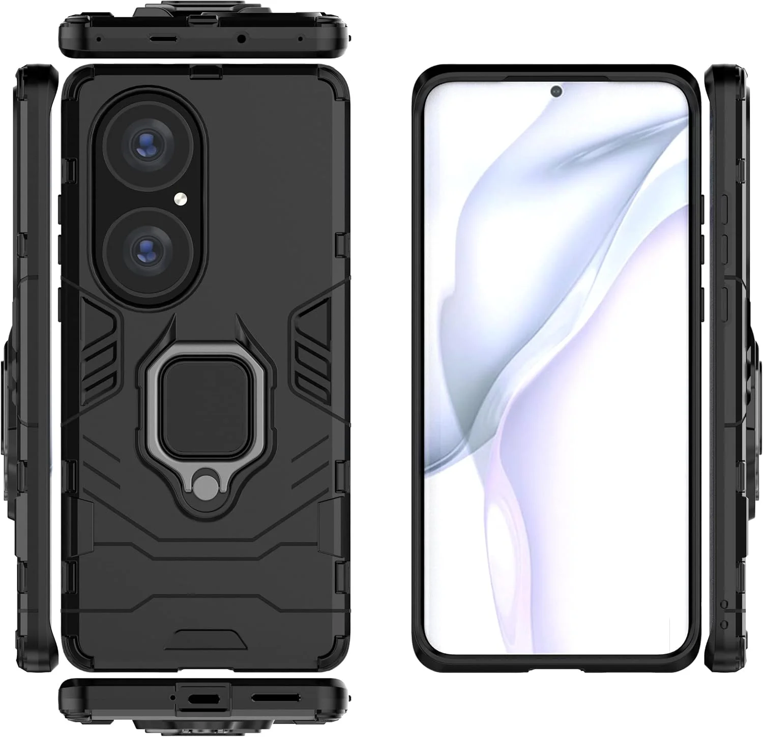 قاب محافظ گوشی هواوی P50 Pro، کاور محافظ زرهی ضد ضربه و مقاوم با پایه تاشو، مشکی قاب محافظ گوشی هواوی P50 Pro، کاور محافظ زرهی ضد ضربه و مقاوم با پایه تاشو، مشکی