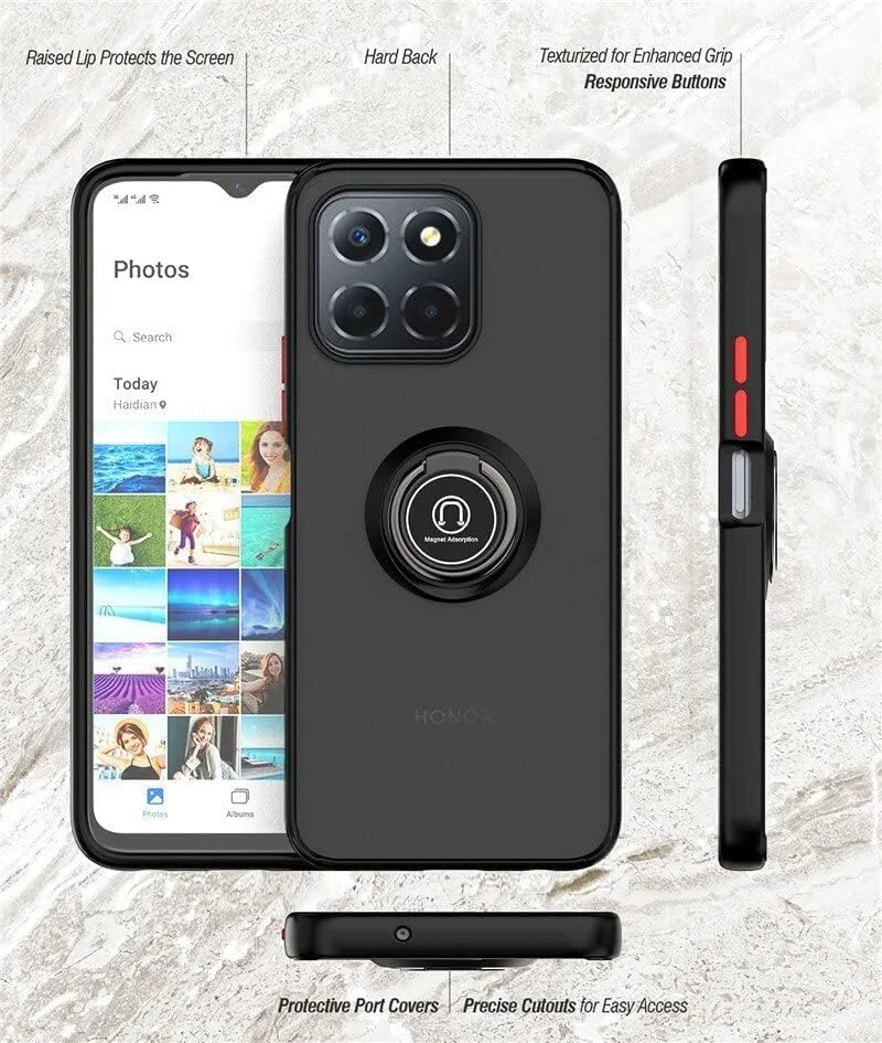 کاور محافظ مات گوشی Muzz برای آنر X8 5G / آنر X6 5G، کاور پشتی شفاف ضد ضربه با استند انگشتی برای هوآوی آنر X6 5G / آنر X8 5G (آبی)