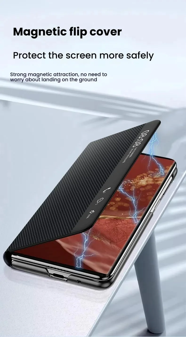 کاور فیبر کربنی Gruattreay برای Huawei Mate X6، دارای پنجره هوشمند، کاور محافظ PC مغناطیسی فوق العاده نازک و سبک برای Mate X6 [پشتیبانی از شارژ بی سیم و کیف پول] (قرمز)