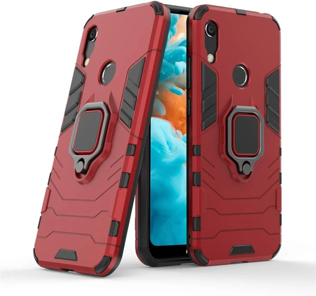 قاب محافظ گوشی هوآوی Y6 Prime (2019) مدل MaiJin، با حلقه فلزی و استند، ضد ضربه، بدنه سخت، سازگار با هولدر مغناطیسی خودرو، دو لایه و مقاوم (قرمز)