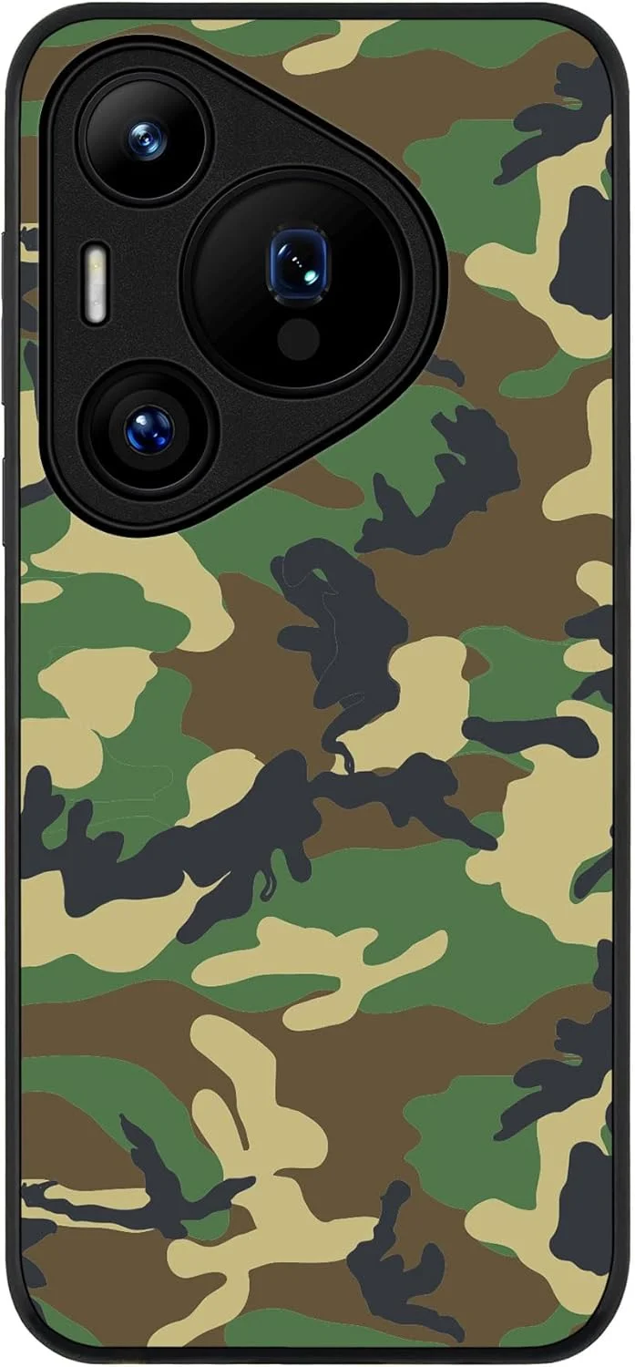 قاب محافظ لبه مشکی مقاوم طرح‌دار برای هوآوی Pura 70 Pro / هوآوی Pura 70 Pro Plus، قاب نرم و باریک با لبه‌های لاستیکی انعطاف‌پذیر، پوشش نازک ژله‌ای TPU ضد ضربه - طرح استتار جنگلی