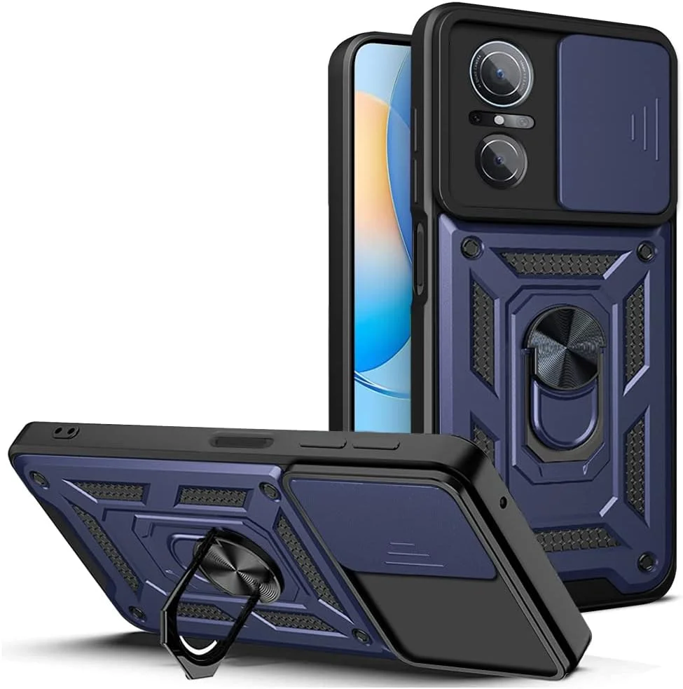 قاب محافظ محکم CCSmall برای هوآوی نوا 9 اس ای / آنر 50 اس ای با پوشش کشویی دوربین، محافظت سنگین و درجه نظامی به همراه استند انگشتی چرخان 360 درجه برای آنر 50 اس ای / نوا 9 اس ای، آبی SJ