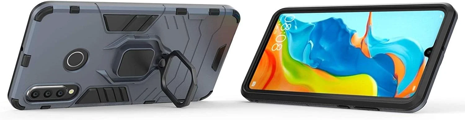 قاب محافظ گوشی هوآوی P30 Lite مای‌جین، با حلقه فلزی استند، ضد ضربه، سپر سخت (سازگار با پایه نگهدارنده مغناطیسی خودرو)، پوشش مقاوم دولایه برای هوآوی P30 Lite و نوا 4E (آبی تیره)