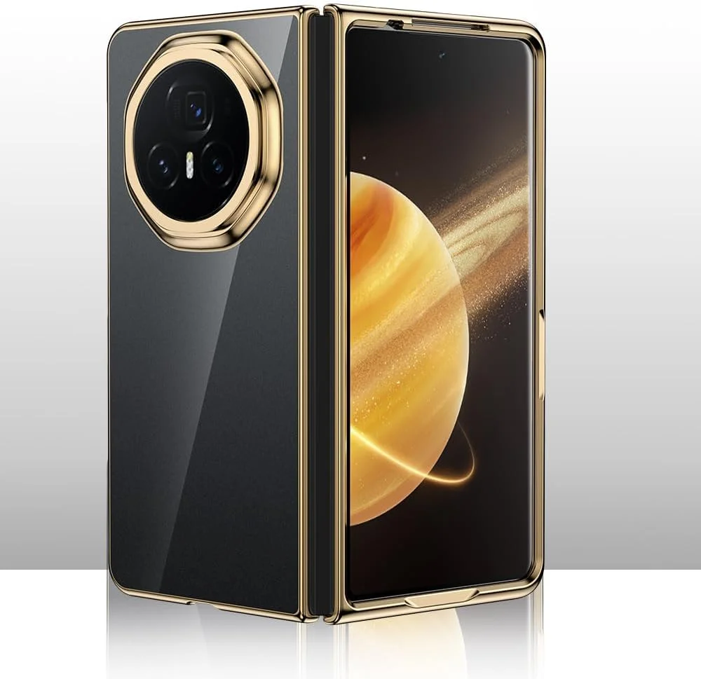 قاب محافظ گوشی هوآوی Honor Magic V3، تاشو با روکش آبکاری شده، ضد ضربه و فوق العاده نازک، محافظ لنز و صفحه نمایش تقویت شده (طلایی)