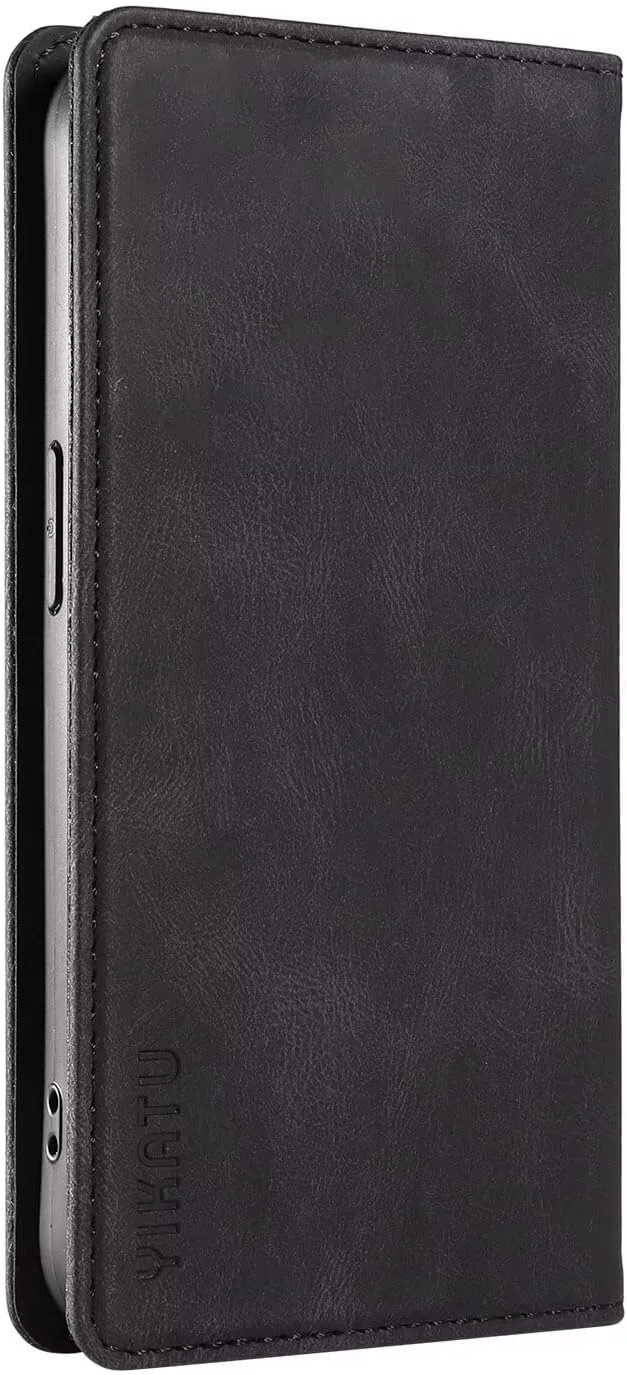 کیف پول چرمی سازگار با هوآوی P30، کیف تلفن مغناطیسی با پایه و جای کارت، ضد ضربه - مشکی