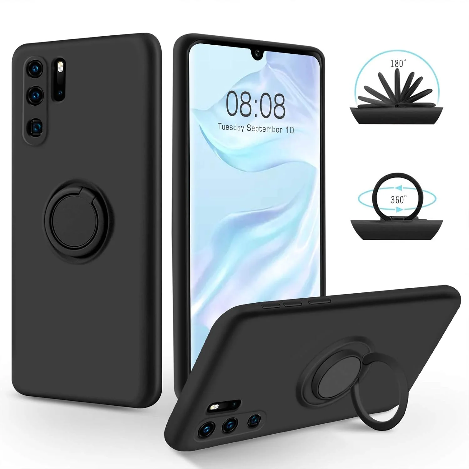 قاب سیلیکونی نرم ژله ای با حلقه نگهدارنده 360 درجه و پایه استند برای نصب آهنربایی خودرو، محافظ باریک ضد خش و ضد ضربه گوشی هوآوی P30 Pro سایز 6.47 اینچ - مشکی قاب سیلیکونی نرم ژله ای با حلقه نگهدارنده 360 درجه و پایه استند برای نصب آهنربایی خودرو، محافظ باریک ضد خش و ضد ضربه گوشی هوآوی P30 Pro سایز 6.47 اینچ - مشکی