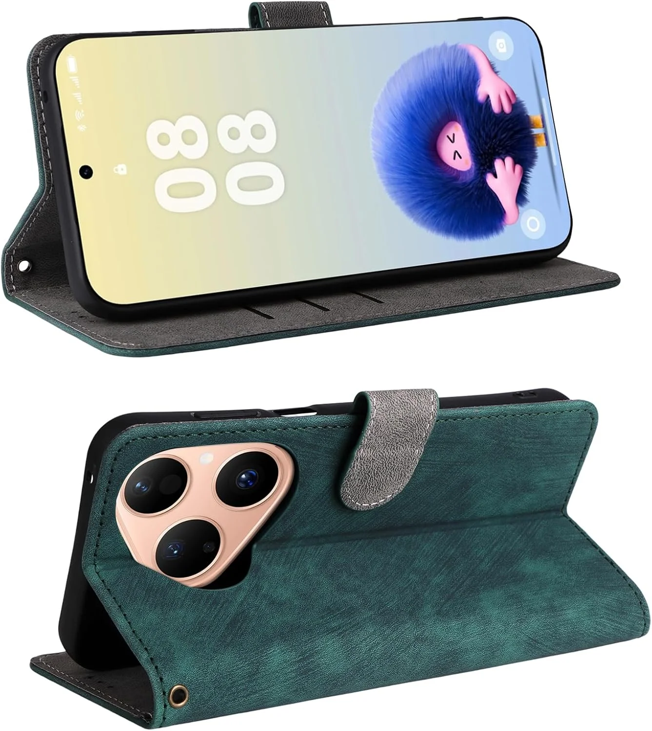 کاور محافظ چرمی تاشو برای هوآوی Pura 80 به همراه بند دستی، محافظت کامل از بدنه، ضد ضربه، کیف پول تاشو با محافظت RFID در برابر سرقت