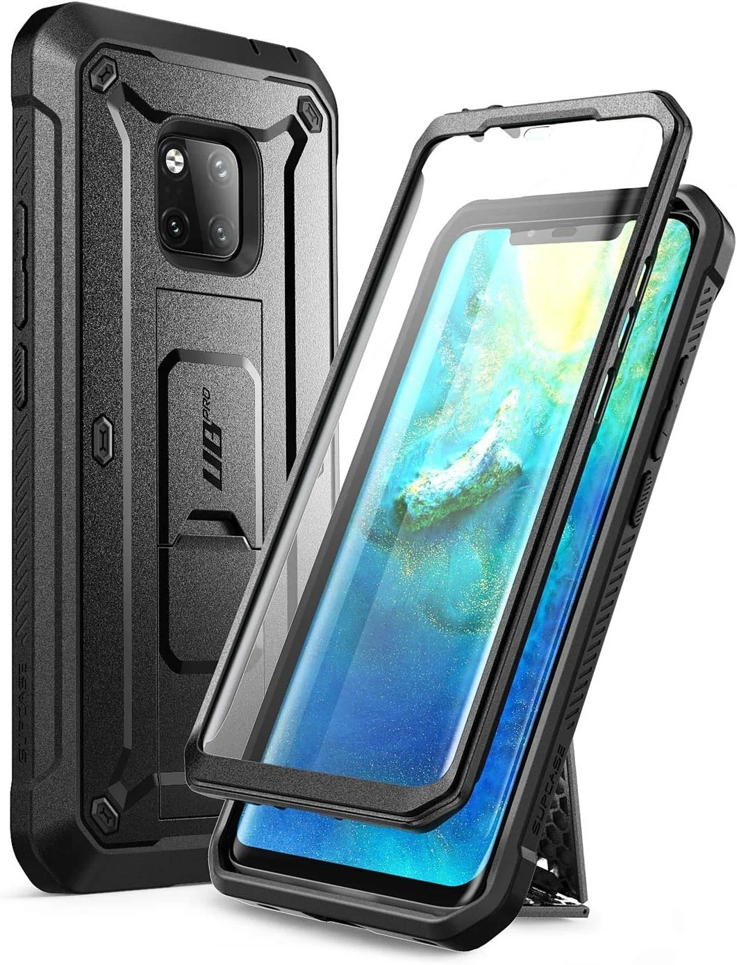 کاور محافظ بدنه کامل SUPCASE [Unicorn Beetle Pro] طراحی شده برای هوآوی میت 20 پرو به همراه گیره کمری و محافظ صفحه نمایش داخلی - مشکی