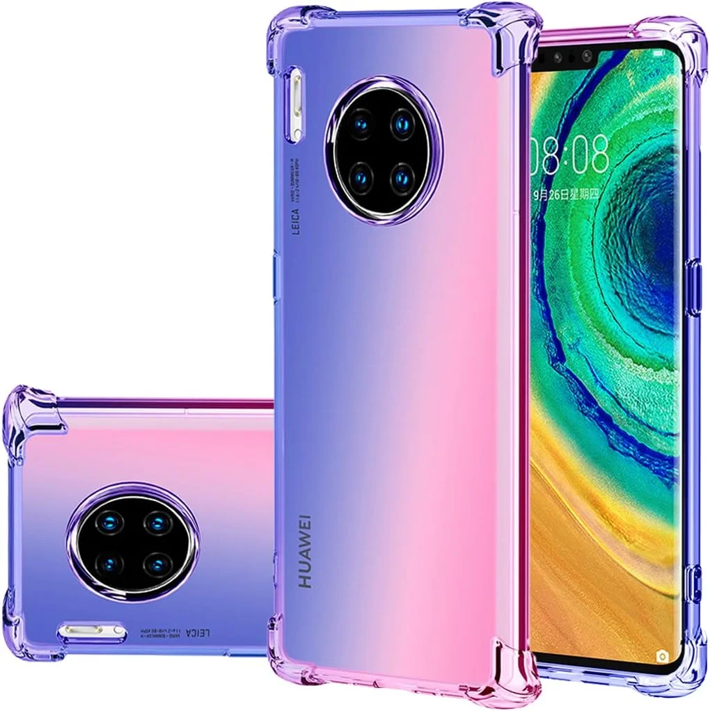 قاب گوشی هواوی میت 30 پرو LIO-L29 / میت 30 پرو 5G LIO-N29، کاور محافظ TPU نرم و باریک ضد خش با طرح گرادیانی و مقاوم در برابر ضربه (آبی/صورتی)