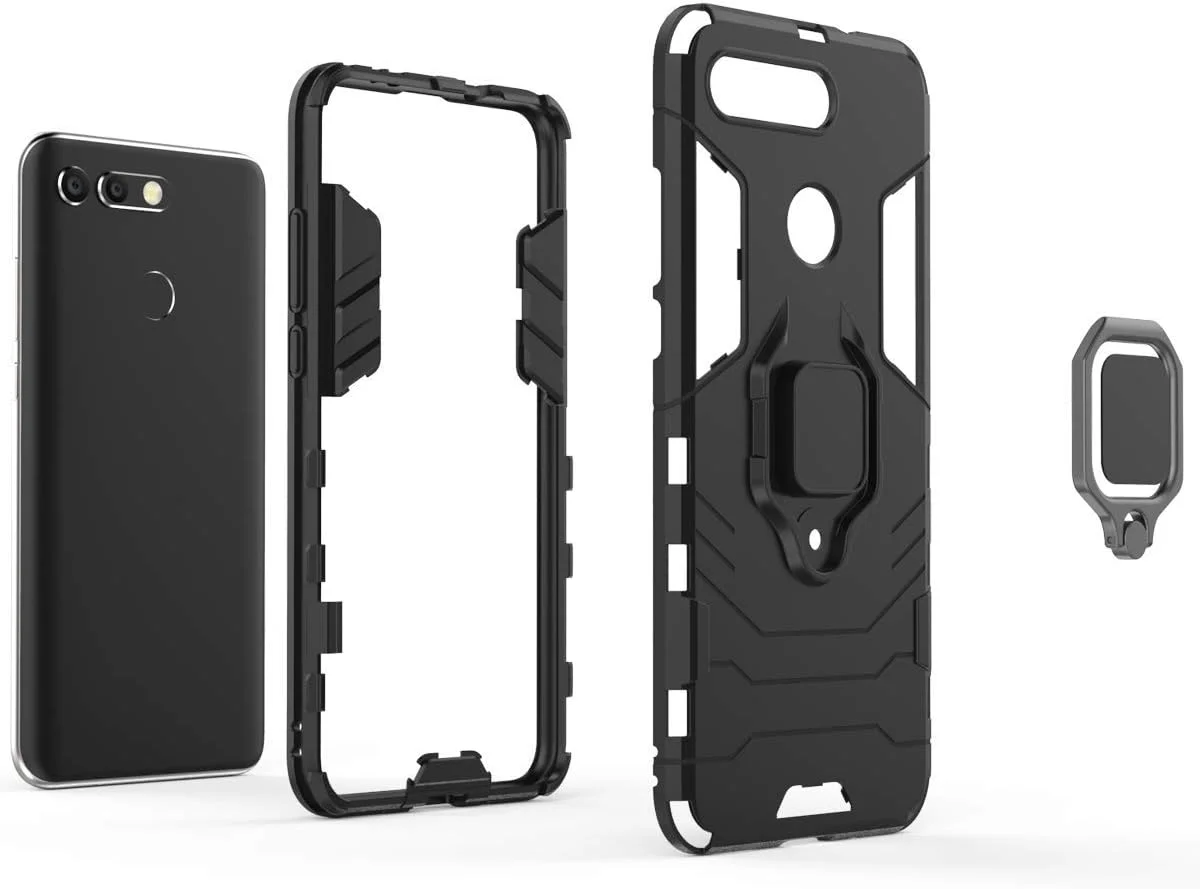 قاب محافظ گوشی هواوی آنر ویو 20 مدل MRSTER، مقاوم در برابر ضربه، دو لایه، با حلقه نگهدارنده و استند، رنگ مشکی HB