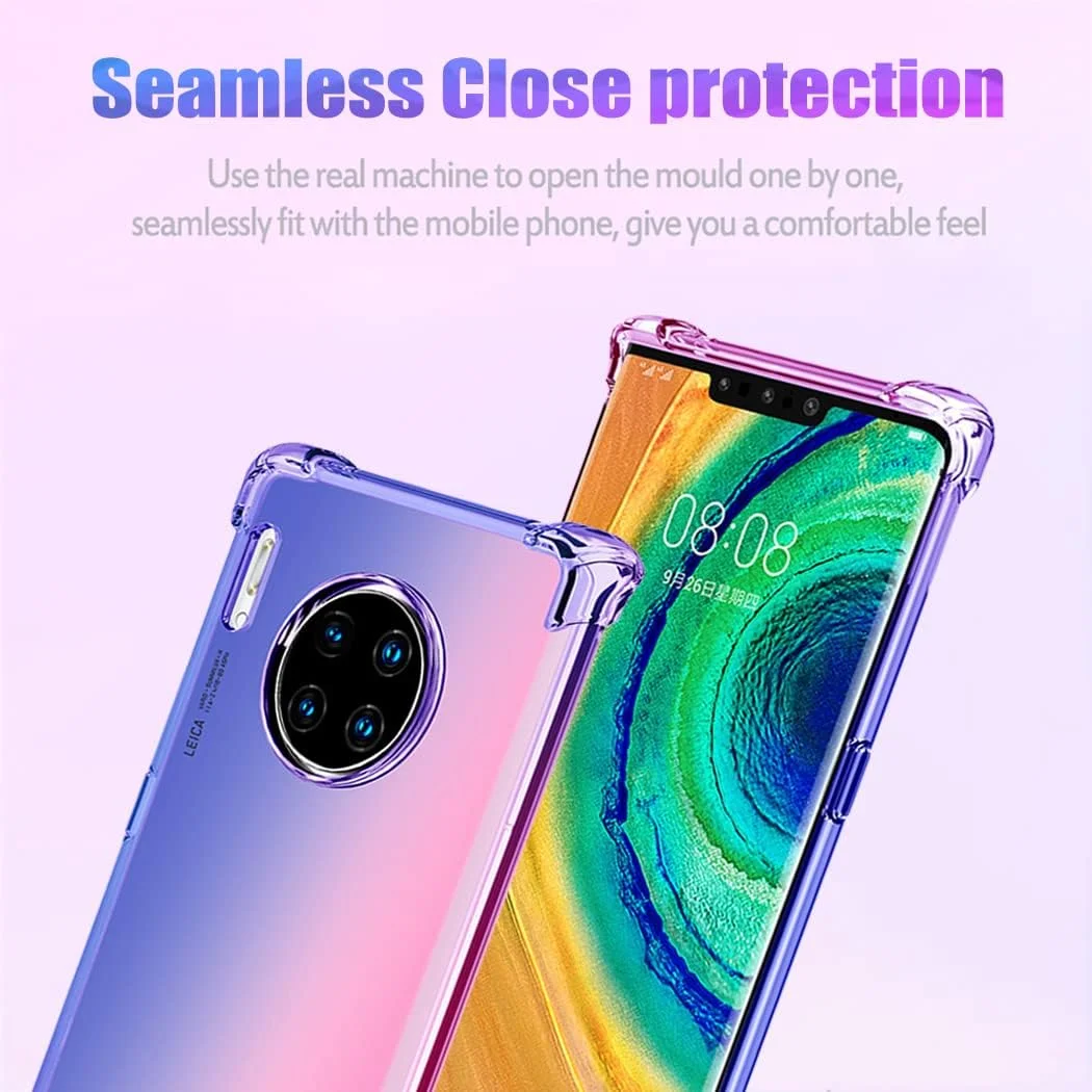 قاب گوشی هواوی میت 30 پرو LIO-L29 / میت 30 پرو 5G LIO-N29، کاور محافظ TPU نرم و باریک ضد خش با طرح گرادیانی و مقاوم در برابر ضربه (آبی/صورتی)