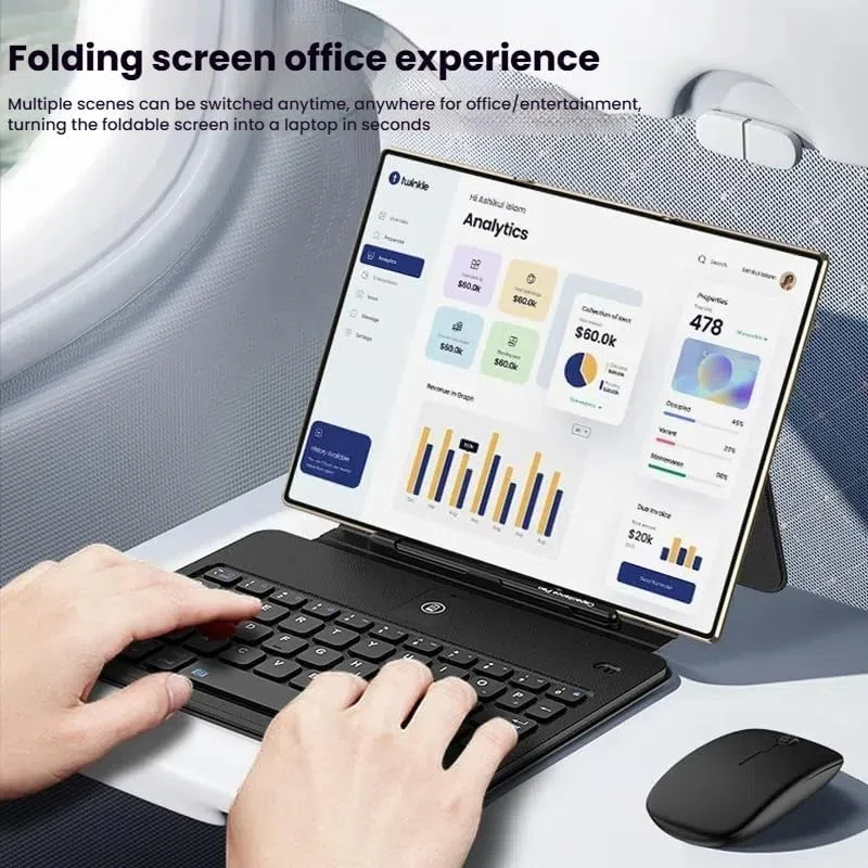 کیت صفحه کلید اداری موبایل هوآوی Mate XT، کیف چرمی کامل صفحه کلید Azonee + قلم لمسی + ماوس بلوتوث بی سیم، کیت کیف برای گوشی های تاشو هوآوی Mate XT Ultimate/Mate X6/X5/X3 - فیبر کربن