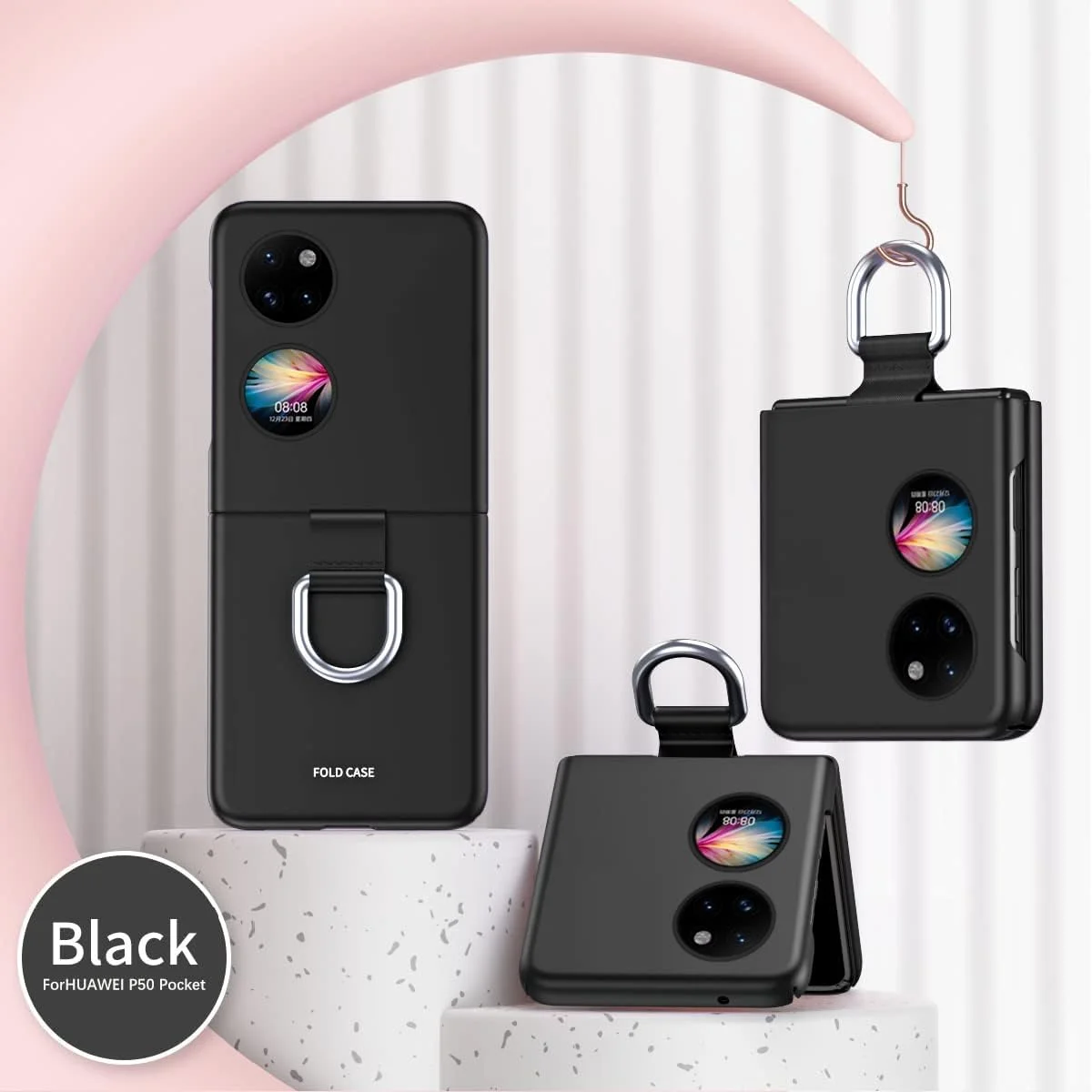 قاب محافظ گوشی هواوی P50 پاکت، کاور محافظ PC مات ضد ضربه با حلقه، محافظ باریک ضد خش، مشکی