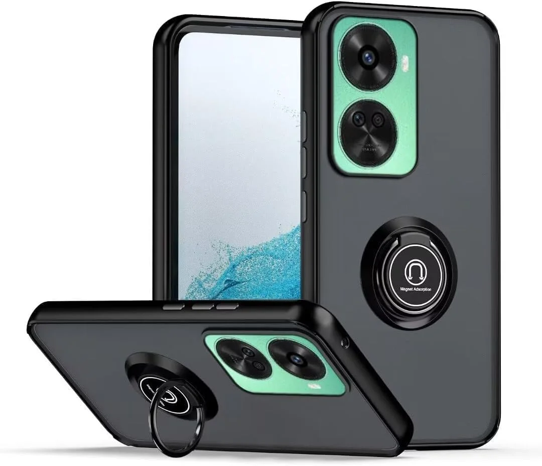 کاور محافظ گوشی هواوی نوا 12 SE با حلقه فلزی، استند و قابلیت اتصال مغناطیسی به هولدر خودرو، ضد ضربه، با پوشش مات و بدنه سخت برای هواوی نوا 12SE (مشکی)