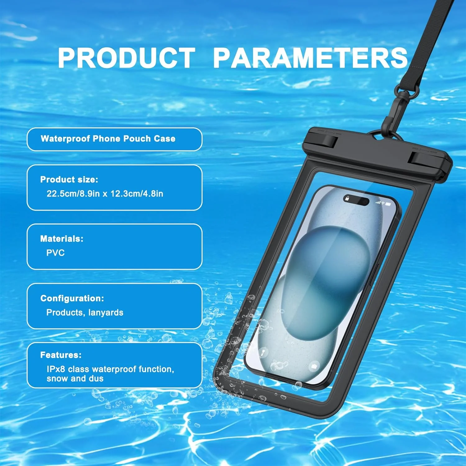 کیف ضد آب گوشی IEOVIEE، کیف ضد آب با استاندارد IPX8 برای شنا، کیف ضد آب گوشی برای آیفون 15/14/13/12 مینی/پرو/پرو مکس/11/XS/XR/8 پلاس/7 پلاس، سامسونگ گلکسی نوت، هواوی (1 عدد)
