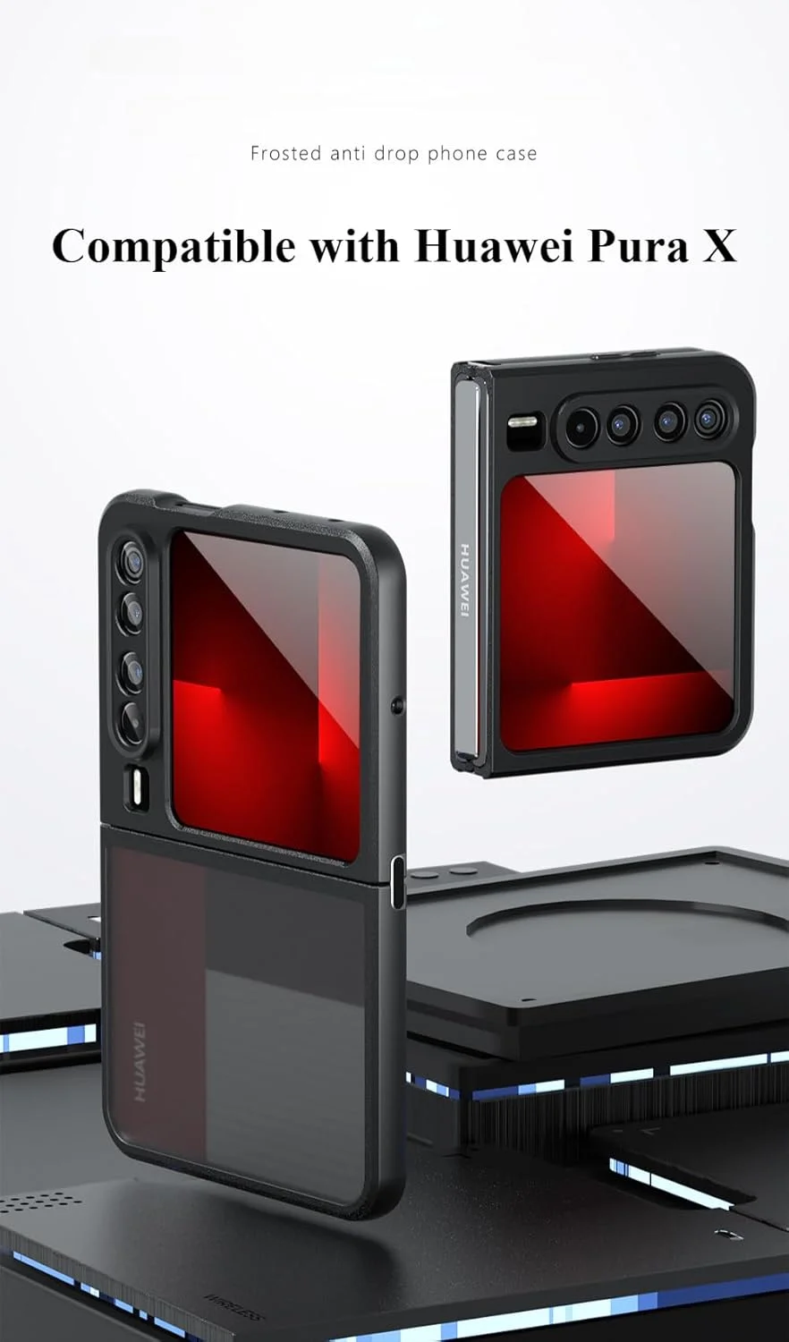 قاب محافظ گوشی هوآوی Pura X (سال 2025)، محافظت از لنز با سوراخ دقیق، پوشش محافظ تاشو فوق العاده نازک و سازگار با پوست (مشکی)