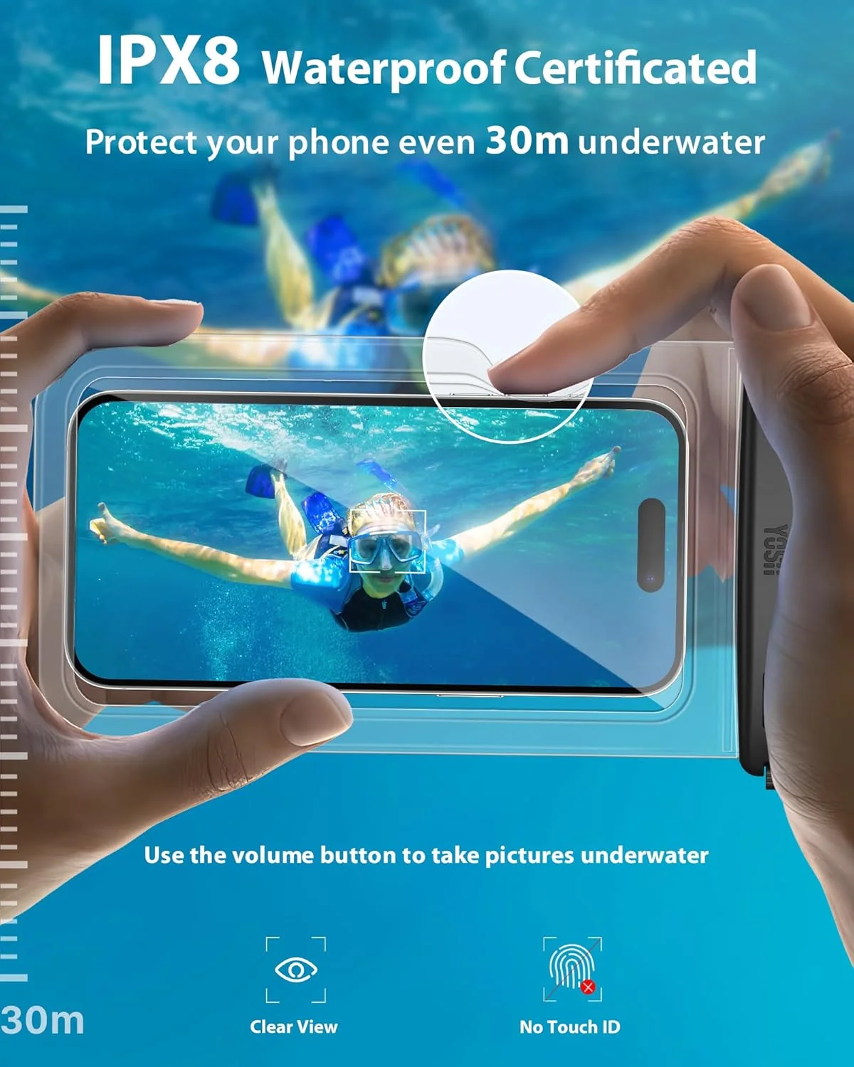 کیف ضد آب گوشی یوش، بسته 2 عددی، کیف ضد آب با استاندارد IPX8 برای شنا، کیف ضد آب گوشی برای آیفون 15 14 13 12 11 پرو XS، سامسونگ S24 S23 S22، هوآوی P60 Mate 60 تا 6.8 اینچ