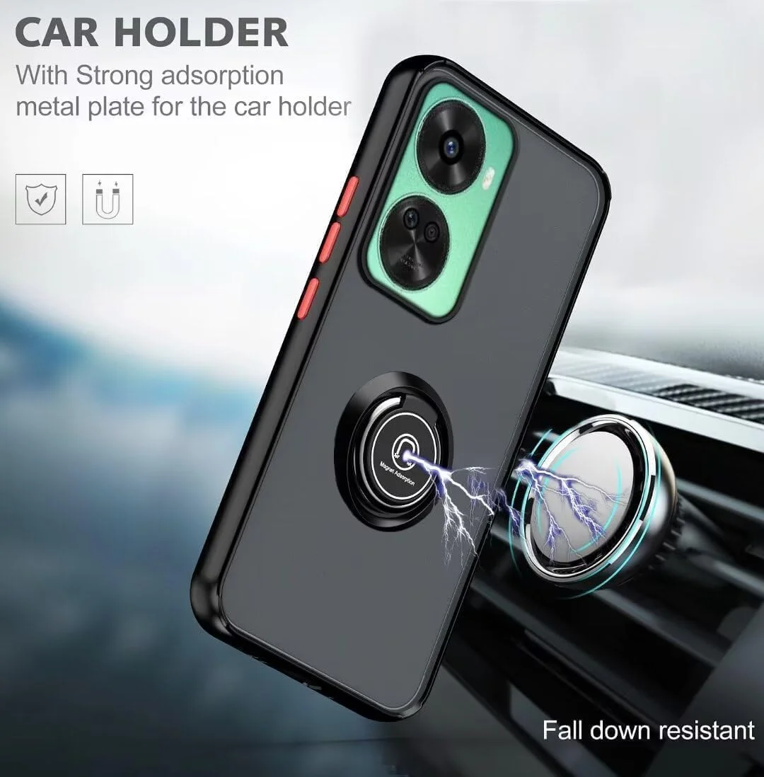 کاور محافظ گوشی هواوی نوا 12 SE با حلقه فلزی، استند و قابلیت اتصال مغناطیسی به هولدر خودرو، ضد ضربه، با پوشش مات و بدنه سخت برای هواوی نوا 12SE (مشکی)