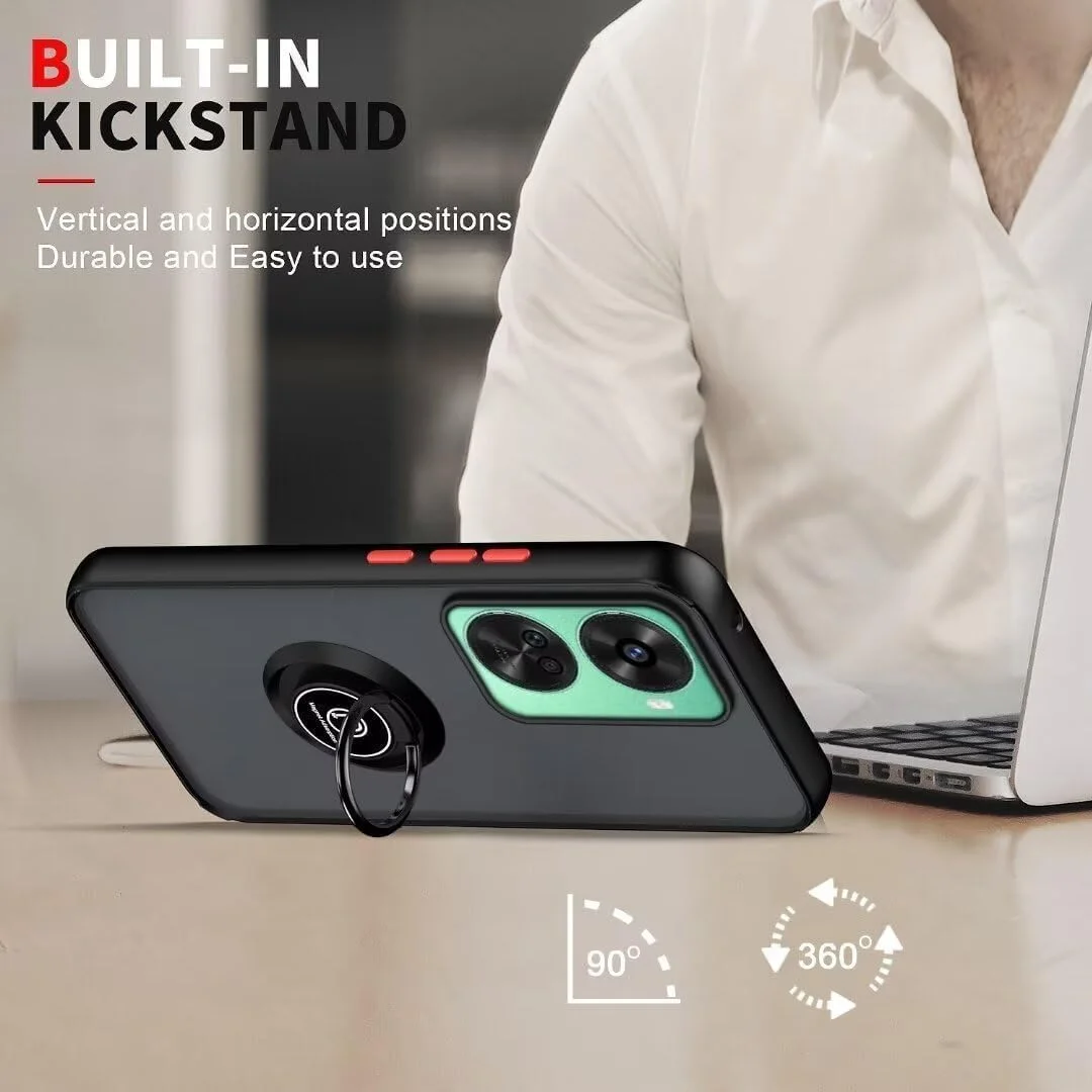 کاور محافظ گوشی هواوی نوا 12 SE با حلقه فلزی، استند و قابلیت اتصال مغناطیسی به هولدر خودرو، ضد ضربه، با پوشش مات و بدنه سخت برای هواوی نوا 12SE (مشکی)