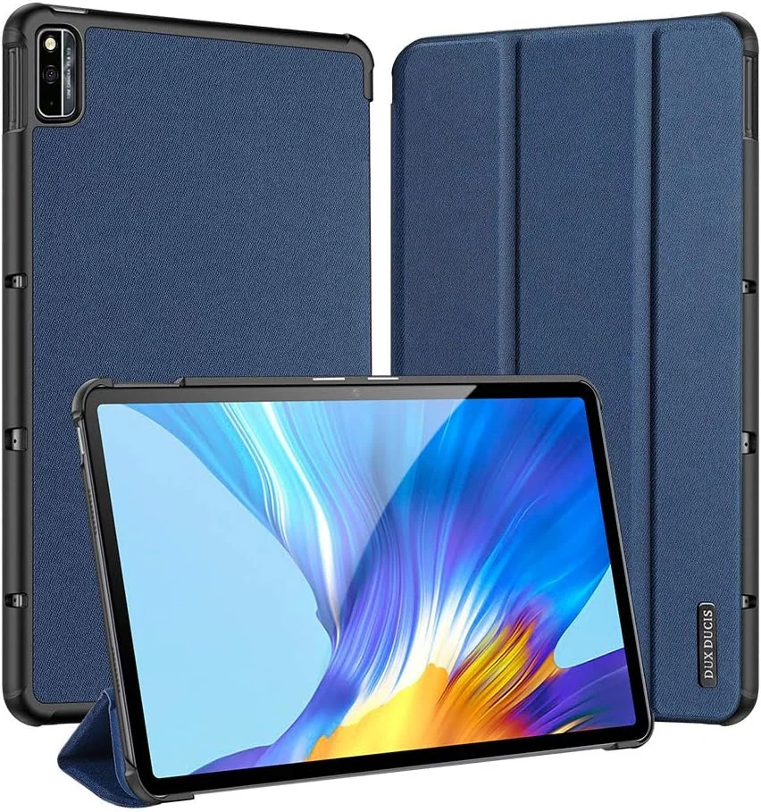 کاور محافظ سری Domo داکس دوکیس مناسب برای هوآوی میت‌پد 10.4 (2020/2022)، کاور چرمی PU سه لایه با قابلیت استند دوگانه و جای قلم و حالت خواب/بیدار شدن خودکار - آبی