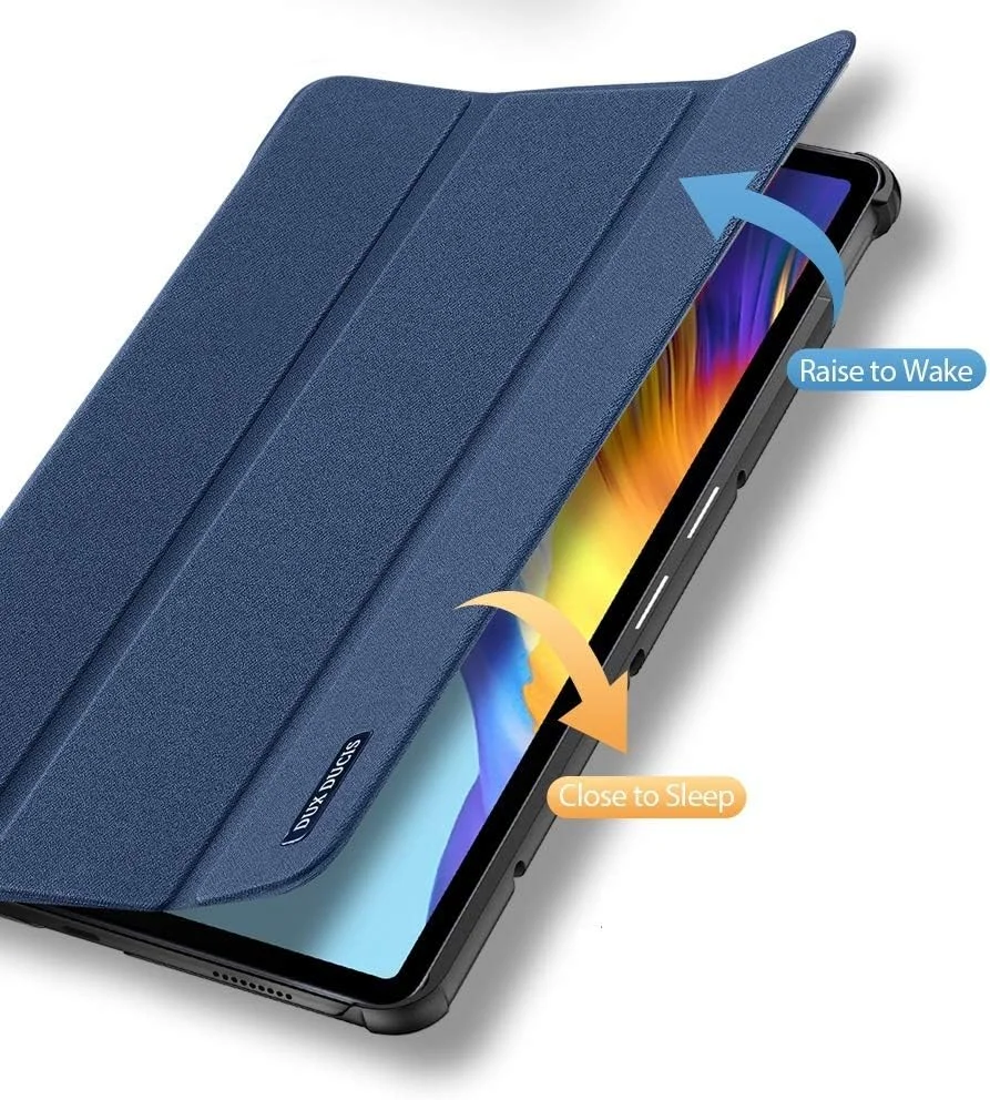 کاور محافظ سری Domo داکس دوکیس مناسب برای هوآوی میت‌پد 10.4 (2020/2022)، کاور چرمی PU سه لایه با قابلیت استند دوگانه و جای قلم و حالت خواب/بیدار شدن خودکار - آبی