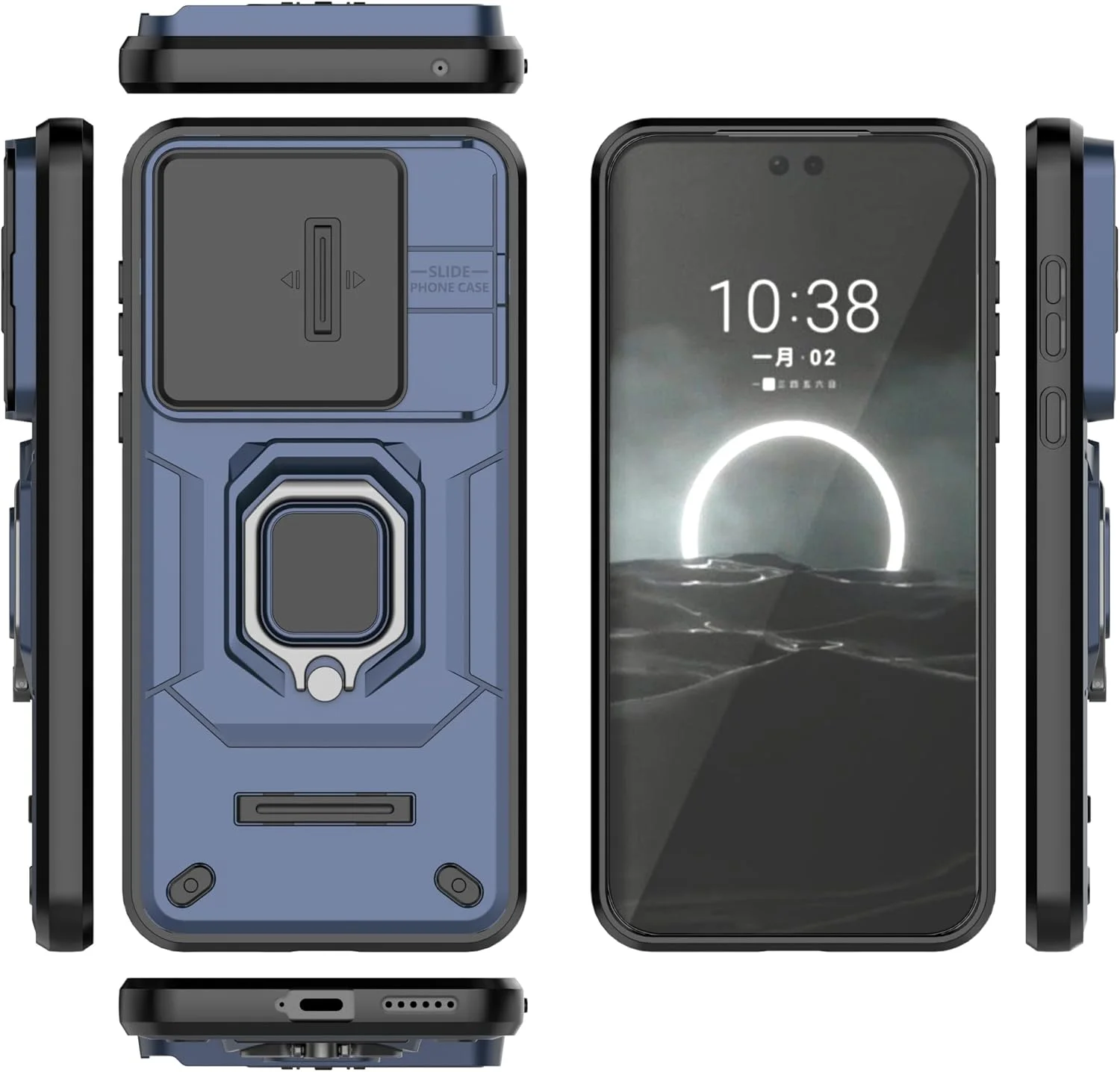 کاور محافظ گوشی هواوی Pura 70 به همراه محافظ صفحه نمایش [دو عدد]، دارای محافظ کشویی دوربین، کاور محافظتی مقاوم - آبی