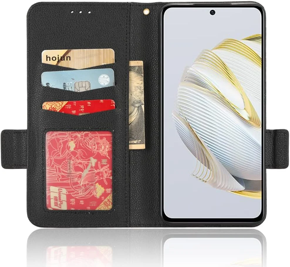 کیف پول و کاور استند OIATROE برای Huawei nova 10 SE - دارای قفل مغناطیسی، کیف پول چرمی باریک تاشو برای Huawei nova 10 SE - مشکی