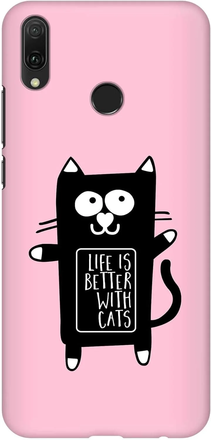 قاب محافظ باریک و مقاوم Stylizedd سازگار با هوآوی Y9 2019، طرح چاپی با پوشش مات - زندگی با گربه ها بهتر است [طراحی شده برای هوآوی Y9 2019]