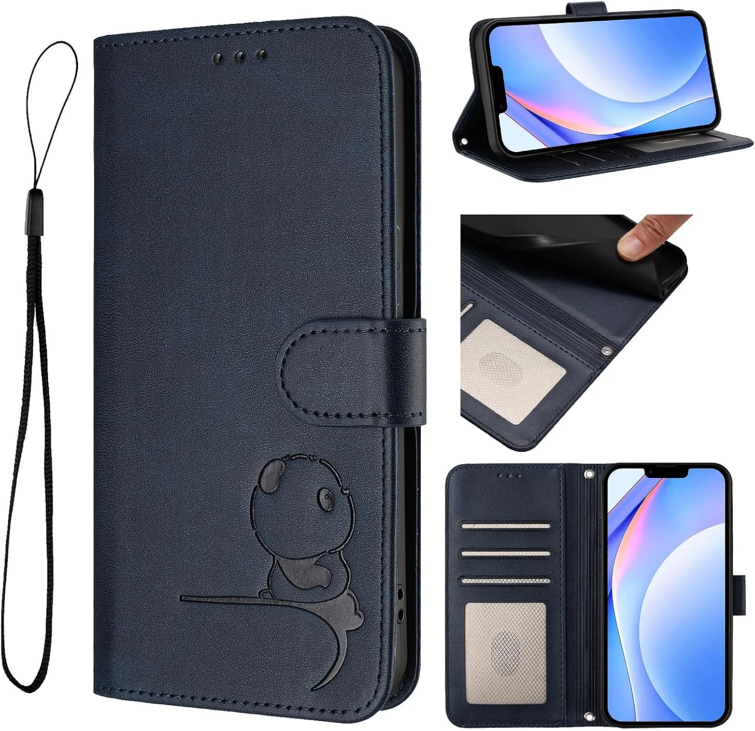 کیف چرمی تاشو برای هوآوی P20 پرو، کاور تجاری، کیف پول کارتی، کاور پاندا (آبی)