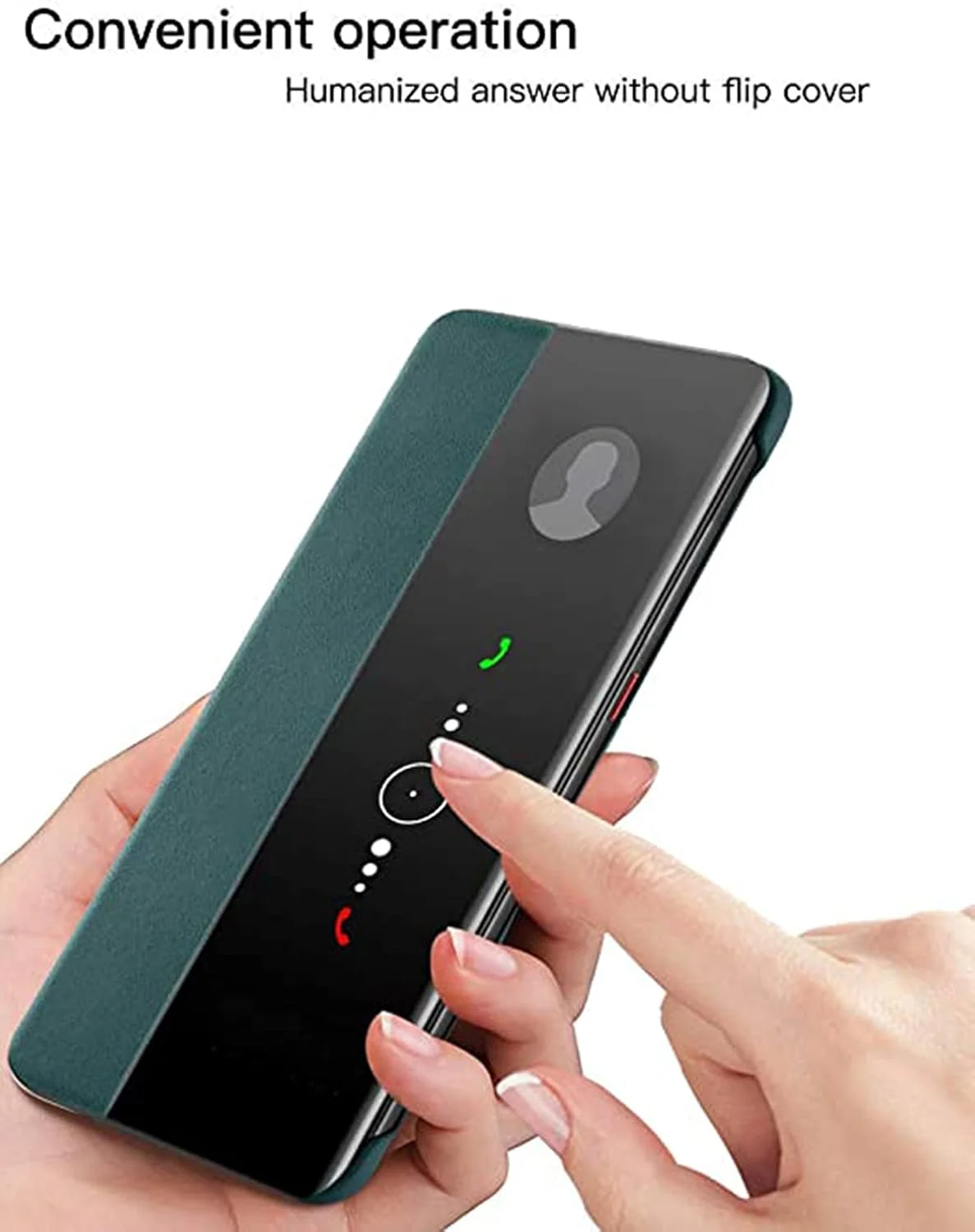 کاور محافظ چرمی هوشمند DELFINO سبز رنگ برای گوشی Huawei Mate 30 Pro، بامپر TPU با قابلیت جذب ضربه، کاور شفاف ضد ضربه، دارای پنجره نمایش هوشمند