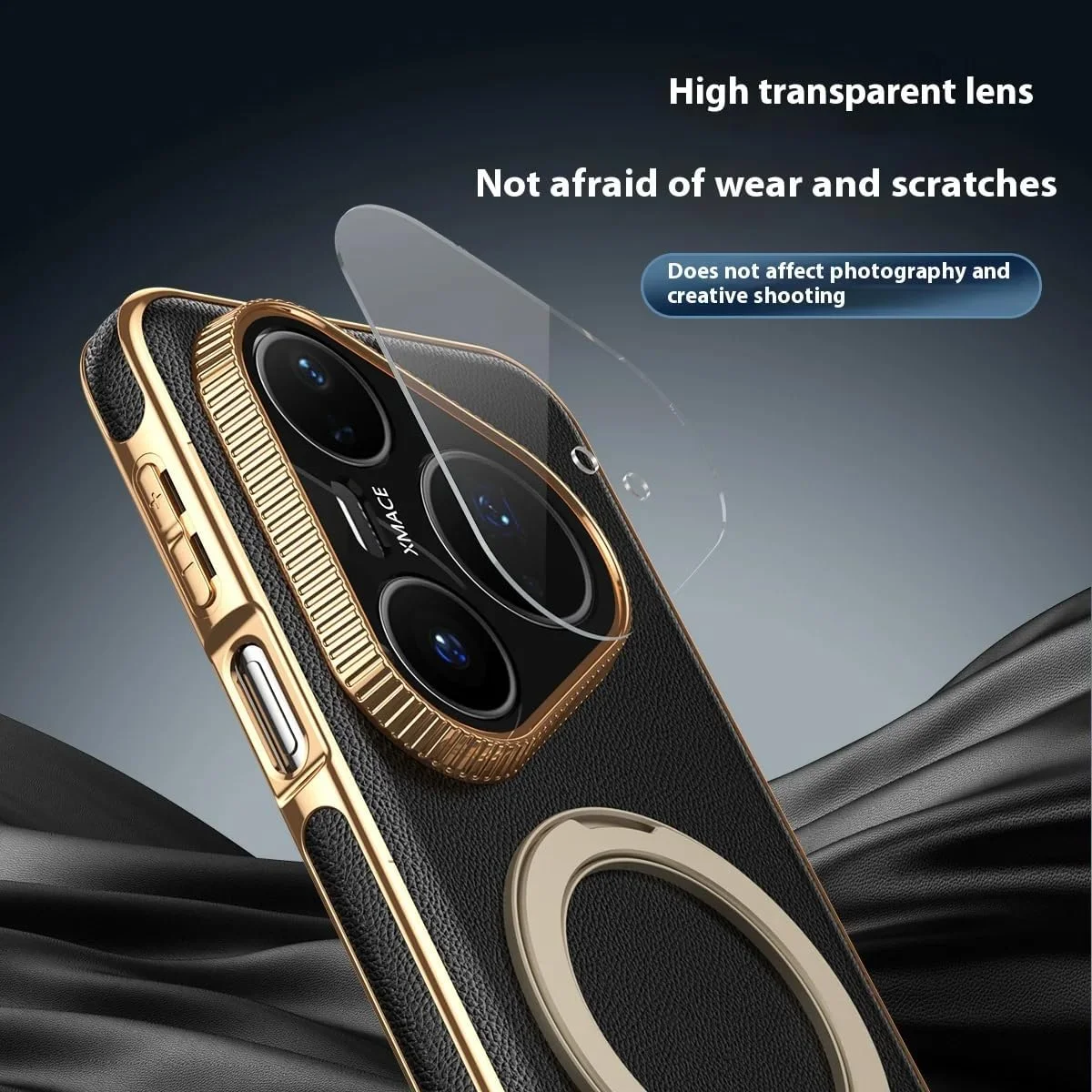 کاور مغناطیسی Gruattreay برای هوآوی Pura 80 Ultra 5G، کاور چرمی ممتاز با بند مچی، کاور پشتی ضد ضربه با استند حلقه ای چرخان 360 درجه و محافظ لنز (خاکستری)