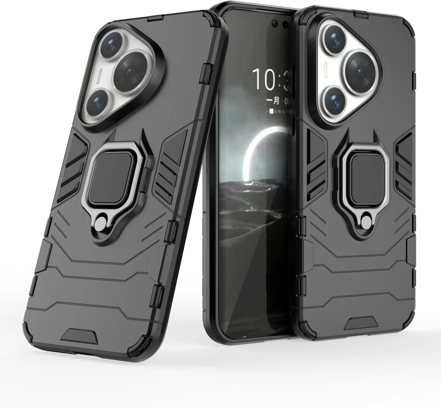 کاور محافظ گوشی هوآوی Pura 70 Pro به همراه محافظ صفحه نمایش شیشه ای، کاور محافظ دو لایه مقاوم در برابر ضربه با حلقه مغناطیسی - مشکی