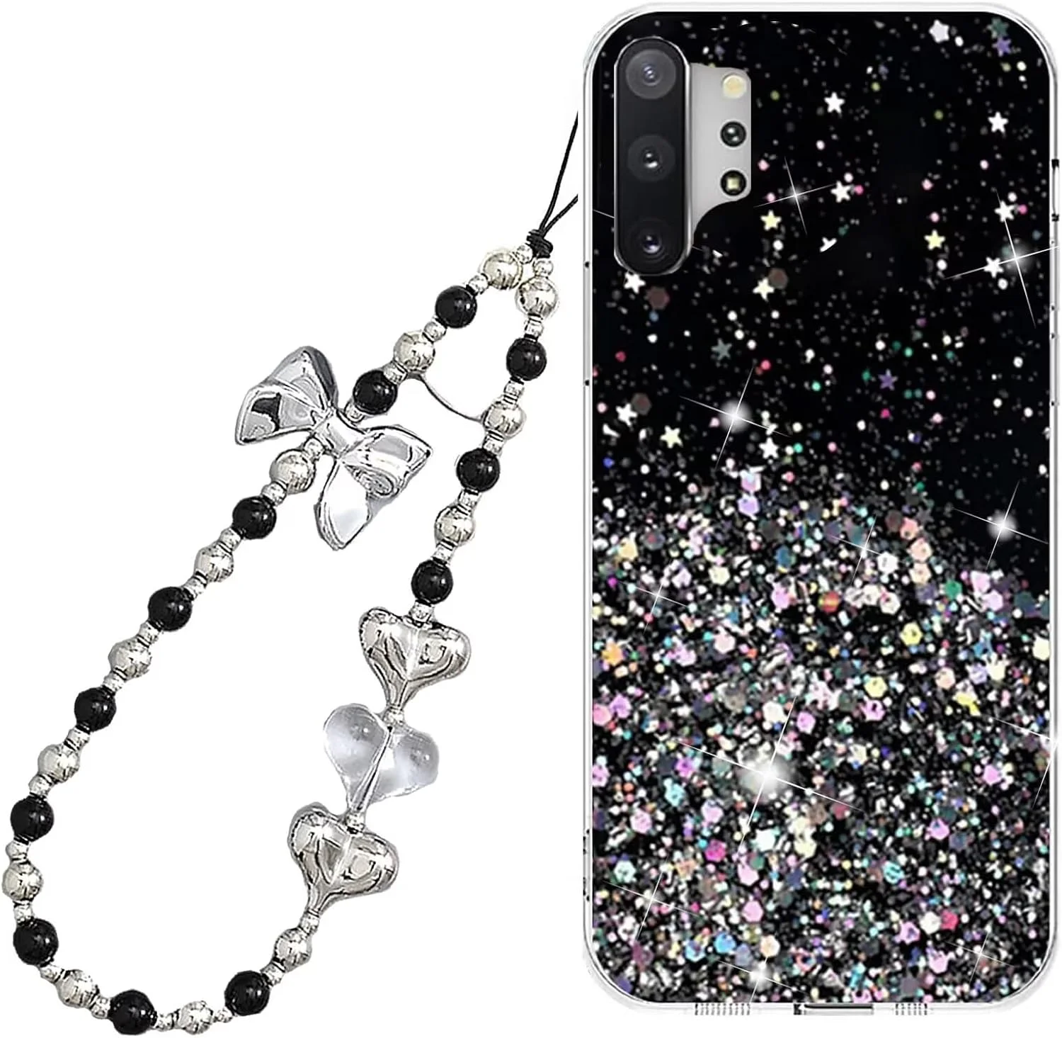 کاور اکلیلی Miagon برای Huawei P30 Pro، قاب محافظ سیلیکونی نرم و شفاف با طرح ستاره درخشان و بند زنجیری مرواریدی پروانه ای زیبا