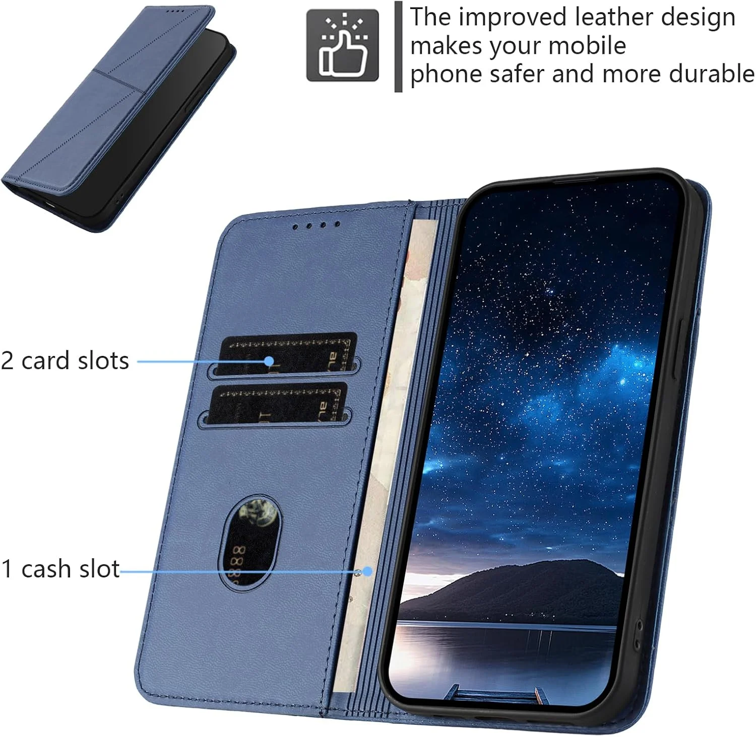 کاور سازگار با هوآوی Pura 80 Pro/Pura 80 Pro Plus، دارای قفل مغناطیسی، کیف پول چرمی PU با جای کارت و استند تاشو - آبی